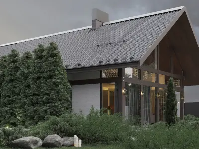 3D scene modern house on cloudy day 3D model