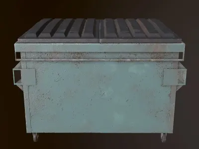 Dumpster - PBR Game Ready metal trash can on wheels Low-poly 3D model