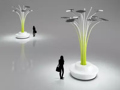 Futuristic tall lamp with bench 3D model