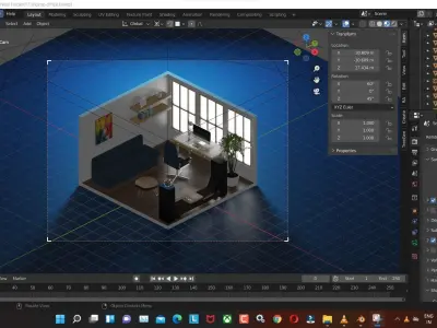 home-office low poly model render in blender Low-poly 3D model