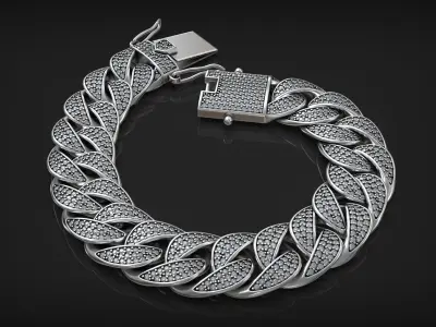 Iced Out Miami Luxury Cuban Chain Diamond Link Bracelet 3D print model
