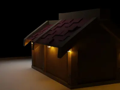 low poly house with lights on roof Low-poly 3D model