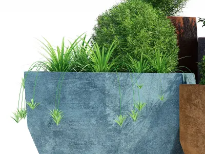 Quartz set of concrete planters 3D model