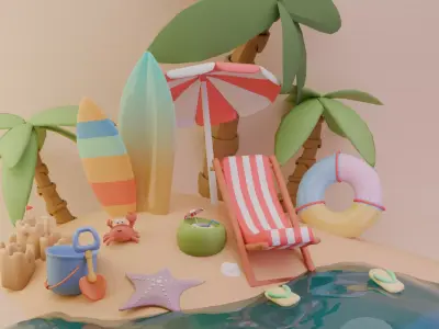 Beach cute pack 3D model