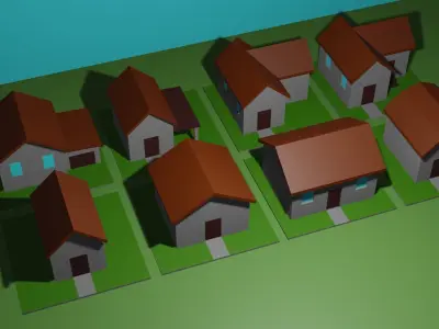 8 Lowpoly Houses 3d model Low-poly 3D model