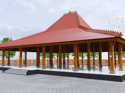 Traditional Wooden Javanese House or named Joglo  3D model