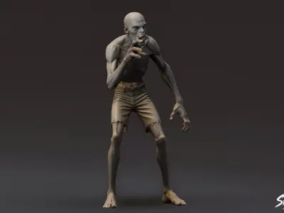 Zombie Statue Snarl Pose Low-poly 3D model