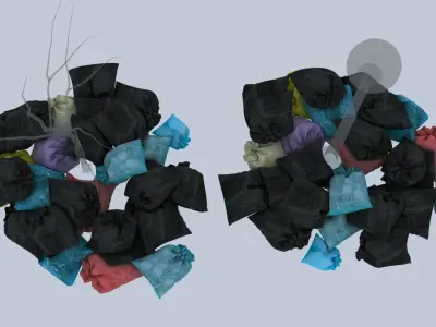 Garbage Bags Pile Around streetlight 3D model
