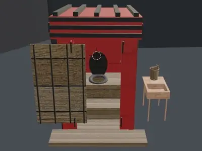 Wooden latrine with washing equipments Free 3D model