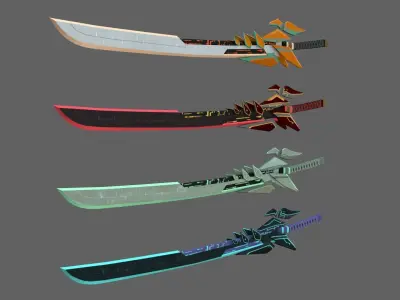 Futuristic SciFi Sword PACK - 4 Swords with Distinct Designs Low-poly 3D model