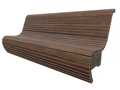 Wooden Public Park Bench with Metal Base 3D model