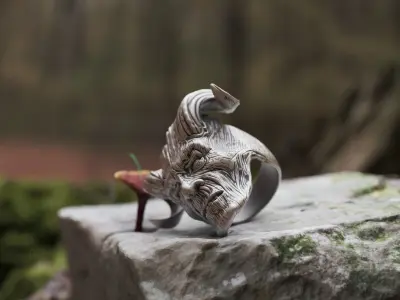 Ring Wooden face with Horns 3D print model