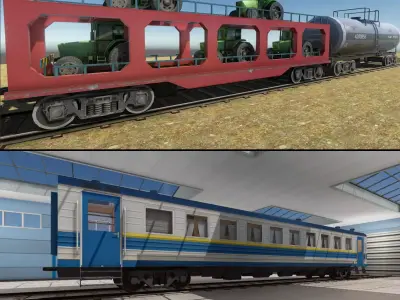 Trains Package Low-poly 3D model