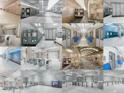 Subway Stations Collection Interiors 3D Model Pack