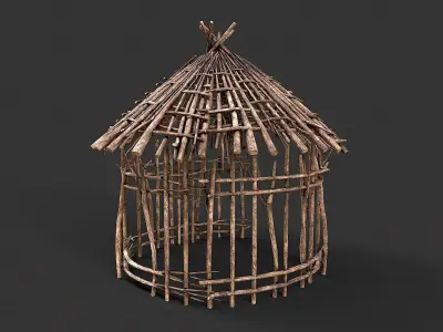 Primitive Wood Stick Jungle Shelter 4 Low-poly 3D model