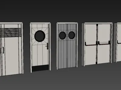 Set 5 fire double doors with handle push anti-panic 3D model