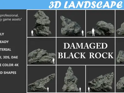 Low poly Damaged Black Rock B2 Low-poly 3D model