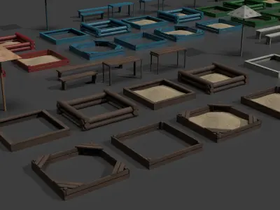 Sandbox Set For Playground Low-poly 3D model