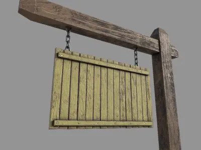 Wooden Yellow Signpost Low-poly 3D model