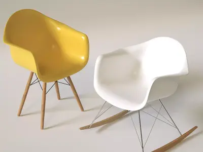 White and Yellow Chairs Low-poly 3D model