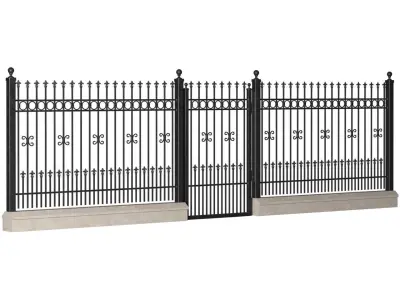 Fence in classic style with wrought iron railing 3D model