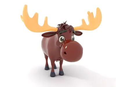 Charming Moose Cartoon model pack Low-poly 3D model