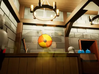 Low Poly Medieval Fantasy Merchant Shop Interior Low-poly 3D model