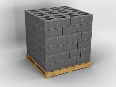 Wooden Pallet with Bricks 2 3D model