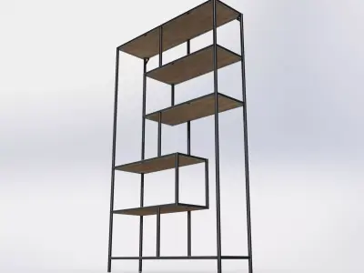 Industrial Metal Wood Shelf Unit 3D model
