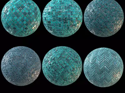 6 Teal Tile PBR Material Vol2-Sbsar Texture