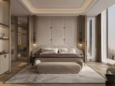 Bedroom interior scenes Low-poly 3D model