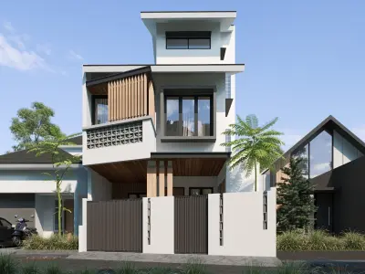 Exterior 3 floor House design rendering  3D model