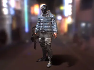 PBR CyberHunter gun in video game Low-poly 3D model