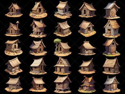132 Transparent Fantasy Muddy Hut Home House Game Asset Texture