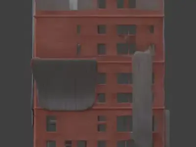 Ruined Multi Story Brick Building 3D Model Low-poly 3D model