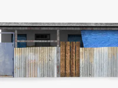 Slum p old building with corrugated metal roof Low-poly 3D model