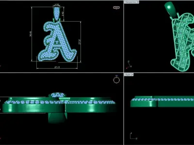 Tattoo fonts A to Z alphabet pendent 3D Model Pack