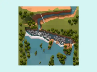 Cartoon Low Poly Victoria Falls  Low-poly 3D model