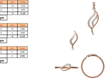Light wt Ring Earrings Pendant set 3dm stl 1-render details 3D print model 36