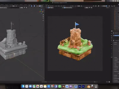 Stylized Cartoon Castle Tower Isometric 3D model