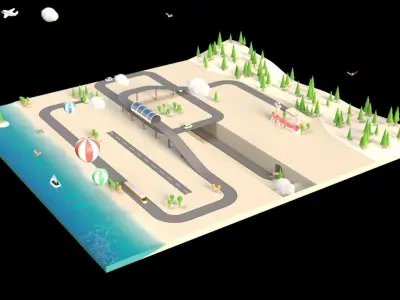 Cityscape animated Low-poly 3D model