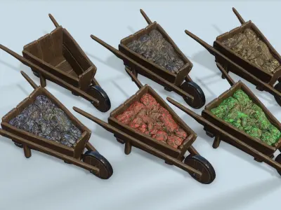Wooden cart with ore stylized Low-poly 3D model