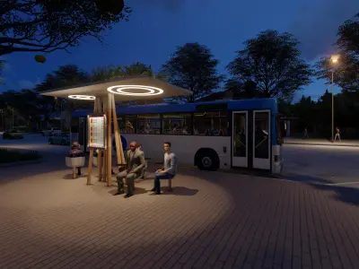 Modern bus station Low-poly 3D model