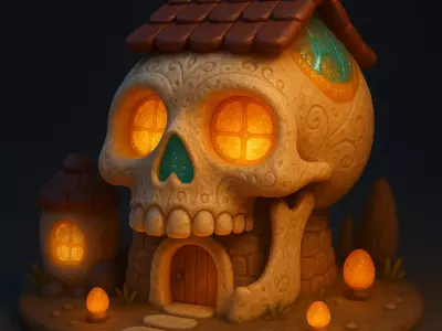 Skull House Whimsical Halloween 3D Model Printable STL Miniature 3D model