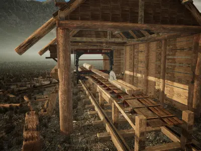 Lumber Mill 37 Assets Low-poly 3D model