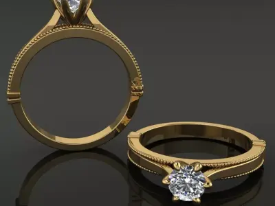 Solitaire 6 Prong Bead Gallery Engagement Ring 3D print model