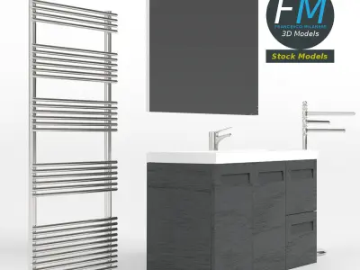 Washbasin set 1 bathroom vanity with mirror and towel rack 3D model