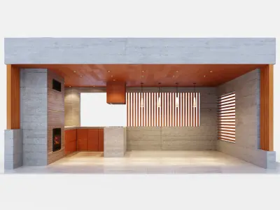 Gazebo with fireplace and summer kitchen 3D model