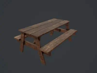 Desk Low poly wooden picnic table Low-poly 3D model