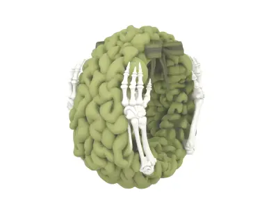 3D Festive Green Door Wreath with Bone White Skeleton 3D model